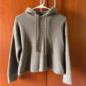 Jenni Kayne Alpaca Blend Fisherman Knit Rib Hoodie Sweater in Olive Green sz XS